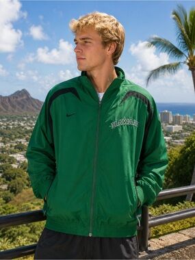 Vintage Nike Team Hawaii Fit Storm Windbreaker Jacket Green Full Zip Large UH